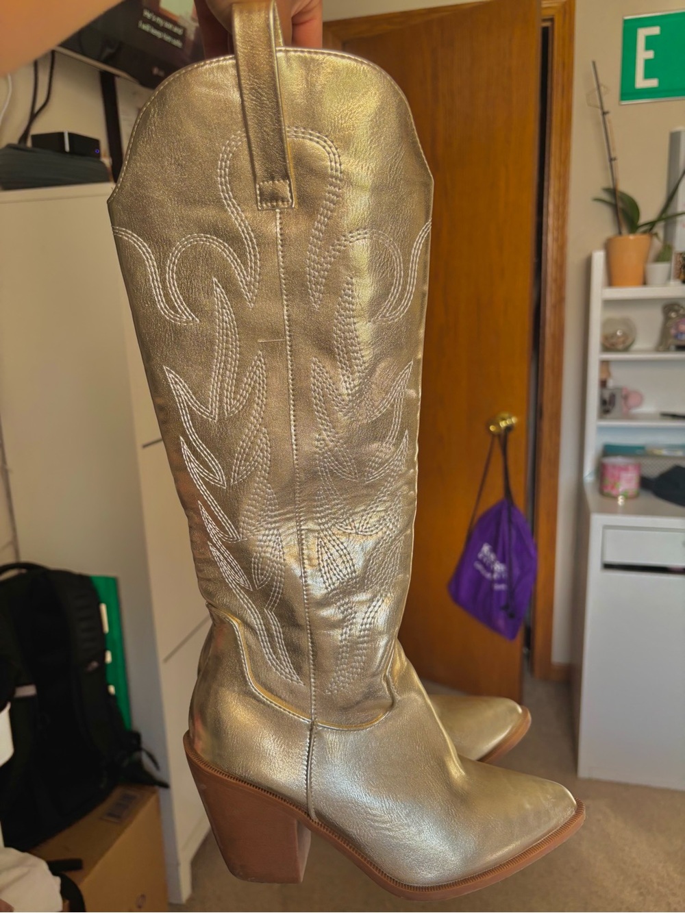 Metallic Gold Knee-High Boots